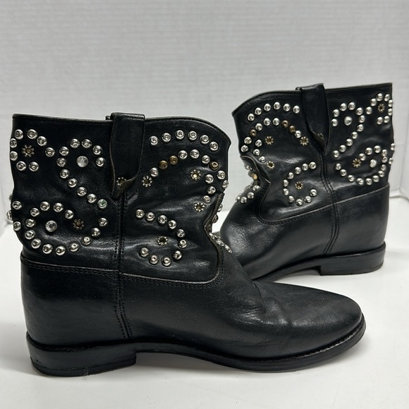 Isabel Marant Caleen Ankle Boots Distressed Leather Heeled Booties Black Size 38 - Picture 2 of 13